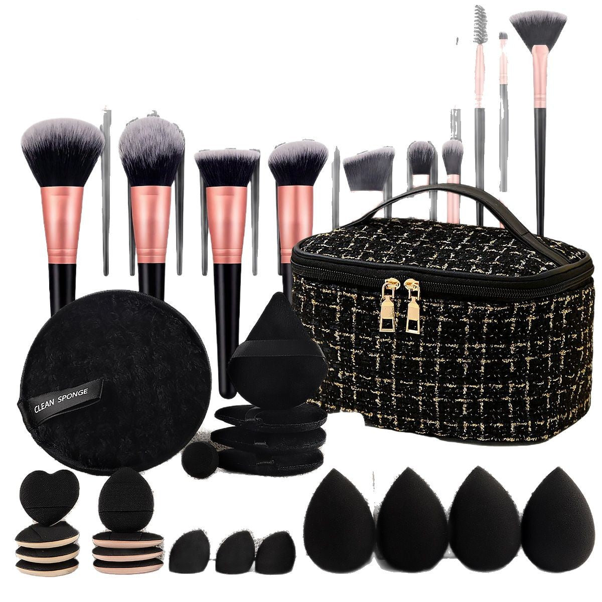 47 Piece Makeup Brush Set with Cosmetic Bag Non-Latex Blenders and Tools - Teleplus Online Store makeup brush piece set