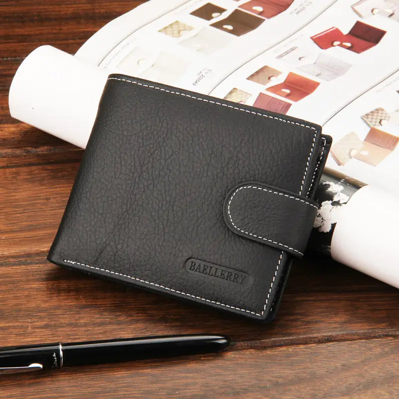 Leather Wallet Two Fold with Zipper Buckle in Black or Brown for United States and CHF Buyers