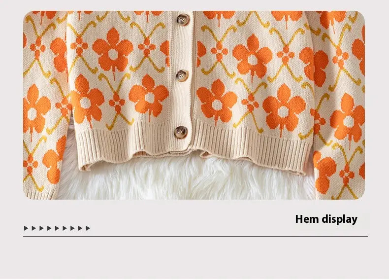 Floral Apricot Jacquard Cardigan Womens Viscose Knit Street Fashion Sweater