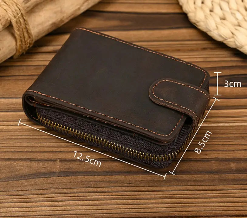 Dark Brown Cowhide Leather Wallet for Men and Women with Card Slots