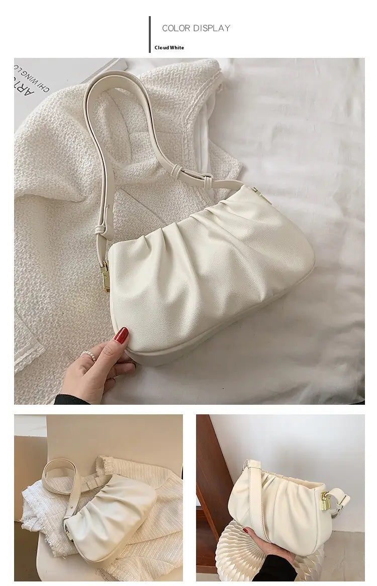 Pleated Cloud Bag Underarm Leather Shoulder Messenger in Multiple Colors