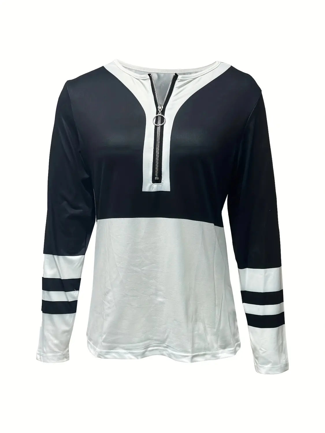 Frauen gestreift V Hals Langarm Kleid Schwarz Milch Seide Polyester Freizeit Mode