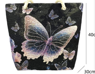 Fantasy Purple Butterfly Silk Embroidered Handbag for Travel and Leisure