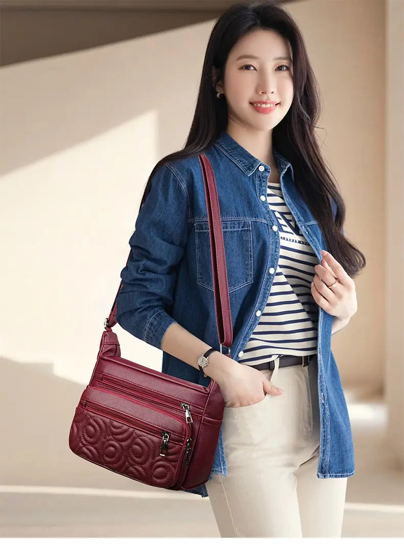 Embossed Casual Fashion Shoulder Messenger Bag with Sandwich Pocket
