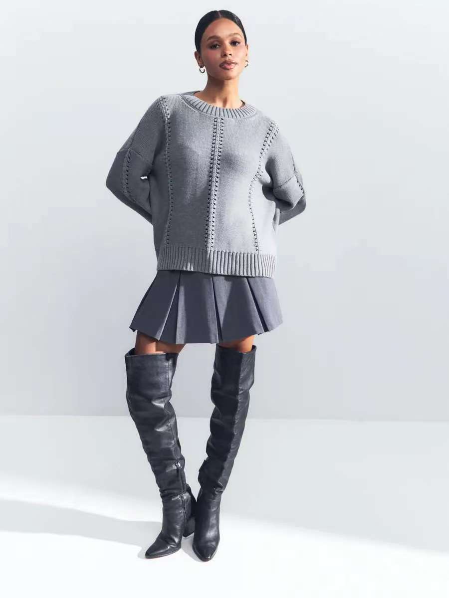 Cashmere Acrylic Pullover Sweater for Women in Milky White Gray Blue Green