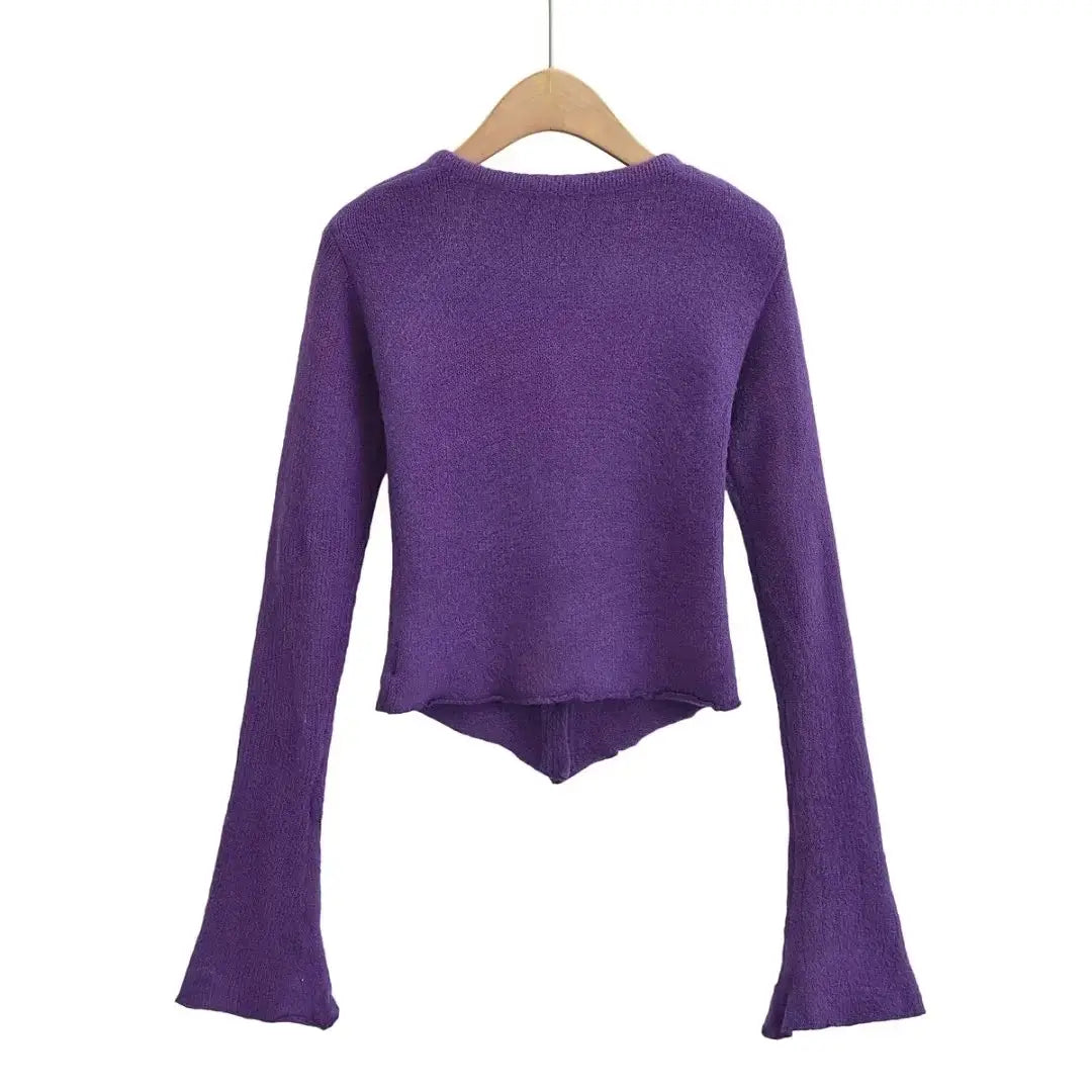 Sleeve Bell Plush Knit Cardigan Slim Slim Fit Hipster Stíl Sráid Cotton