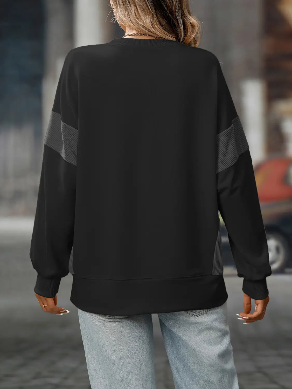 Moda de rua do suéter de pulôver colorida contraste do pescoço redondo para mulheres