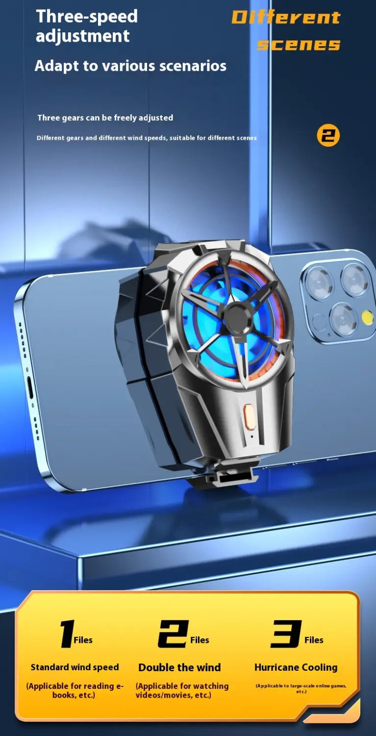 Wireless Phone Turbine Radiator with Cooling Fan Rechargeable Black