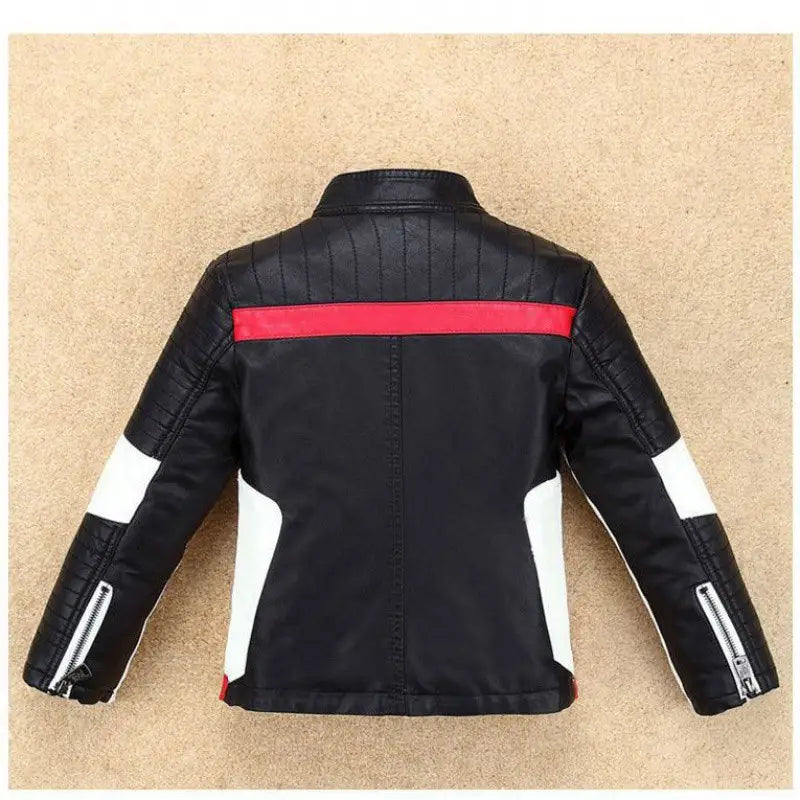 Thickened Leather Jacket for Children Over 8 Black or Red Spring Autumn