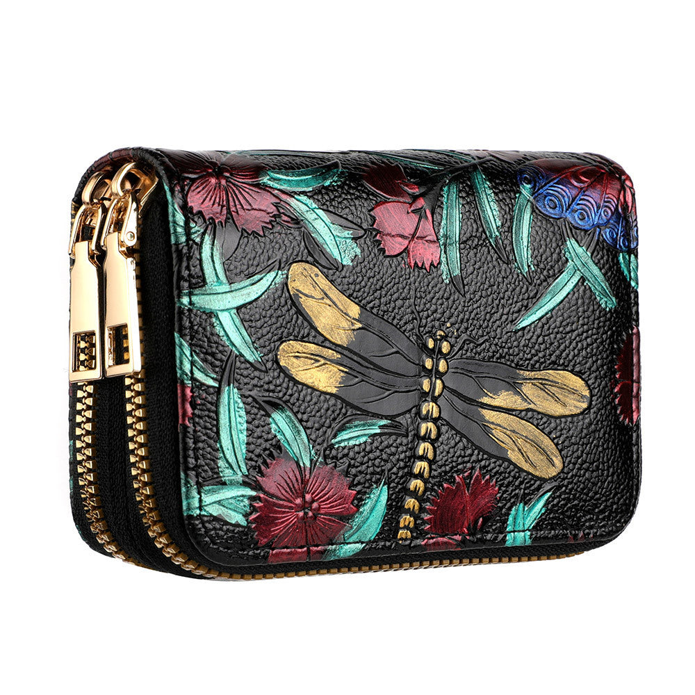 Women’s Multiple Card Slots Hand-painted Wallet Double Layer - Hand-painted Wallet for Women with Secret Flower Power