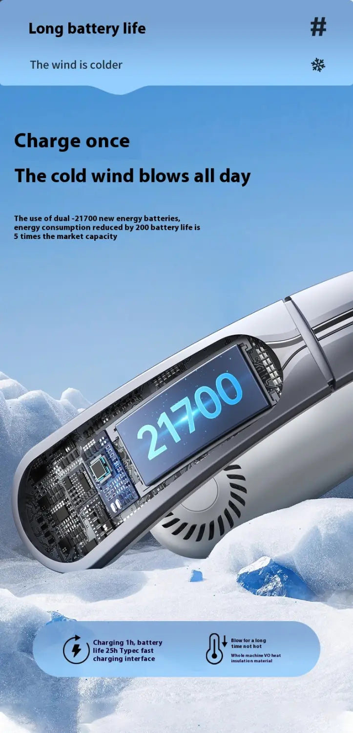 Outdoor Sports Portable Hanging Neck Fan with Digital Display and Lithium Battery