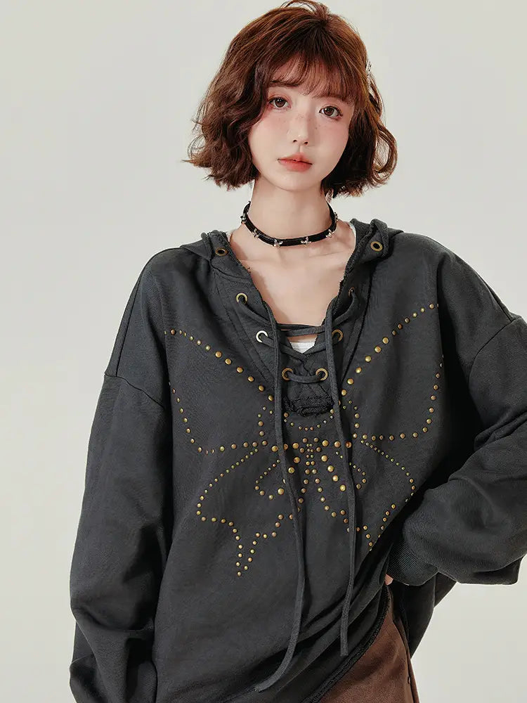 Felpa per maniche lunghe con cappuccio di cotone grigio scuro per donne e uomini