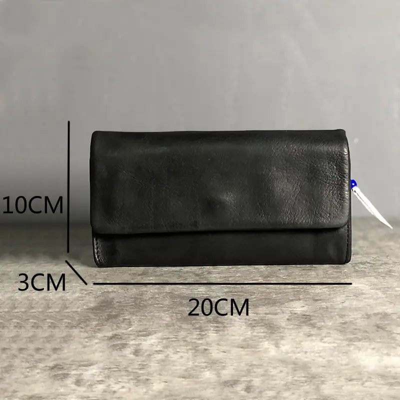 Black Cowhide Money Clip with Hidden Zipper and European Style Stitching