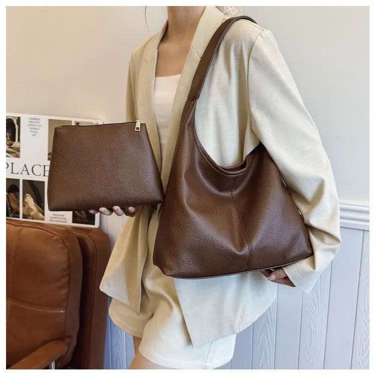 Borsa per secchio in pelle PU con tasche con cerniera borsetta di grande capacità per le donne