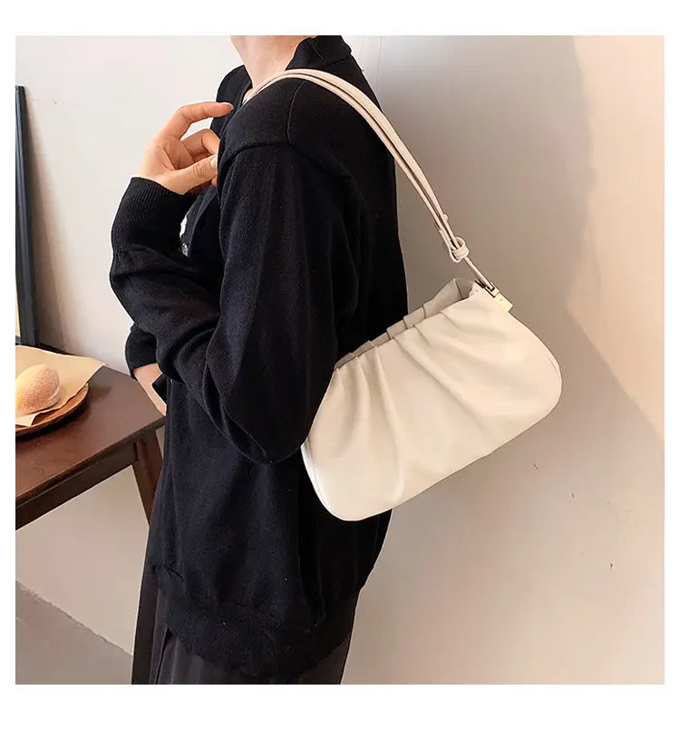 Pleated Cloud Bag Underarm Leather Shoulder Messenger in Multiple Colors