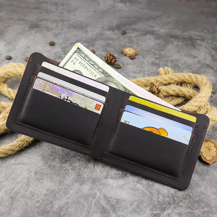 Genuine Crazy Horse Leather Vertical Wallet with Soft Surface Finish