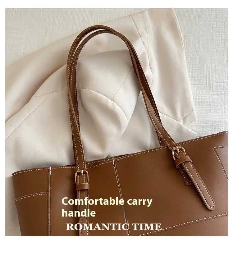 Simple Commute Large Underarm Bag with Sandwich Pocket and Soft PU Material