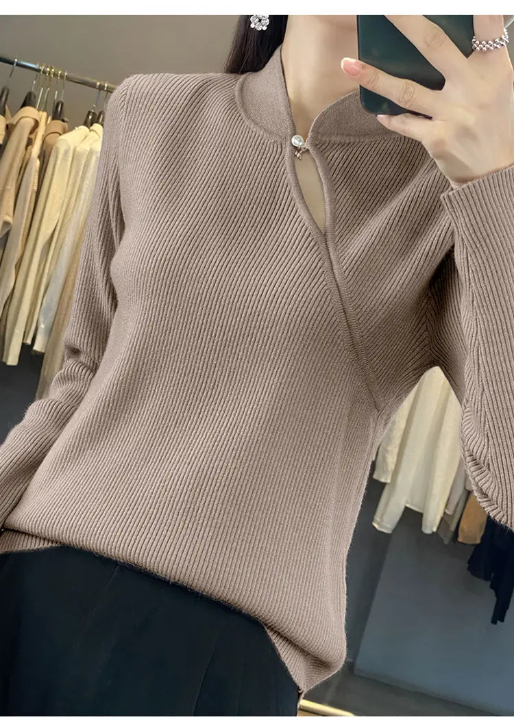 Oversized Wool Pullover Sweater Vintage Loose Fit Retro Crewneck for Women