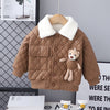 Boys' Thick Leather Coat Lapel Long-sleeved Jacket - Dark Brown