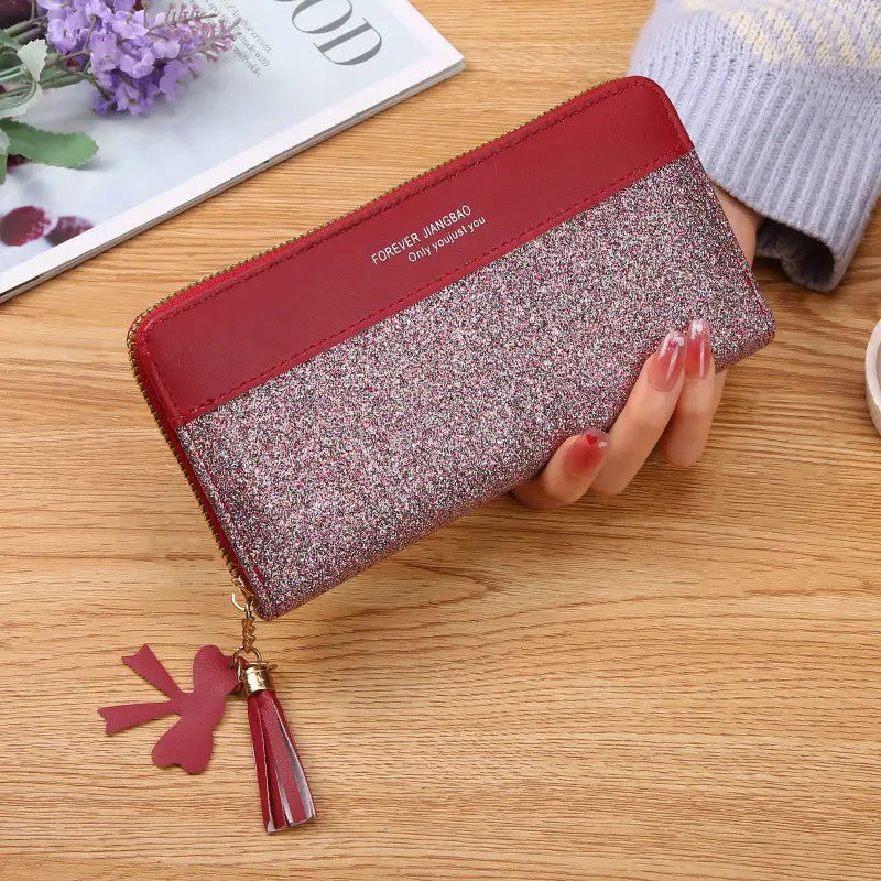 PVC-portemonnee van vaste kleur dames met contraststiksels en slijtvast materiaal