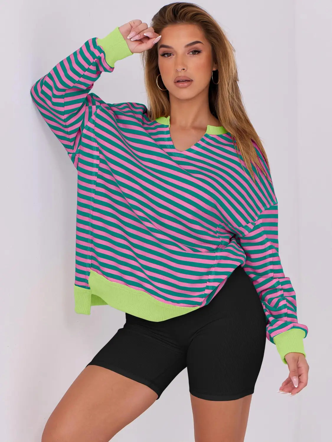 Triibuline pulloveri dressipluus naiste tänavarõivaste polüester Crewneck S-XXL