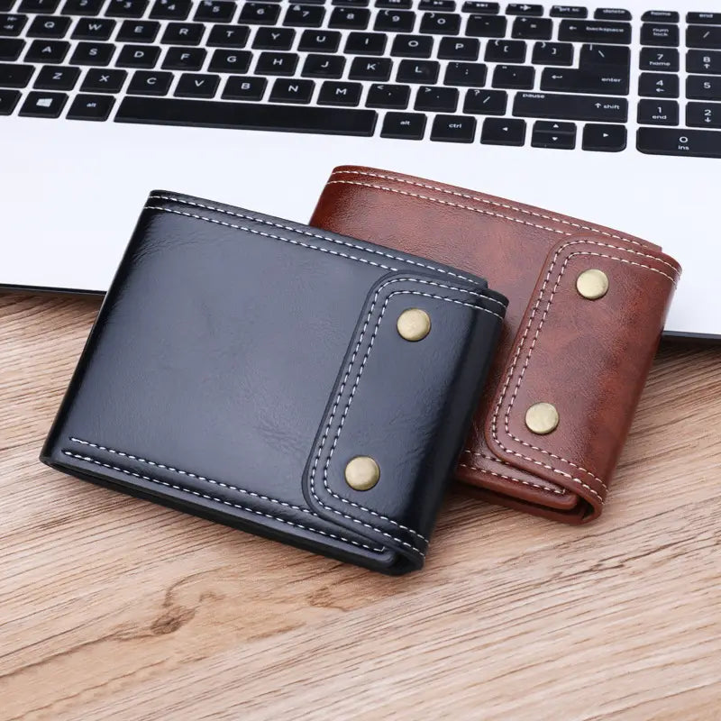 Men’s Short Button Purse with Secure Card and Bill Compartments