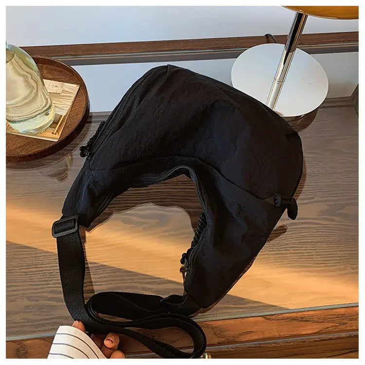 Nylon Messenger Bag Beige Black Travel Crossbody Shoulder Suitcase Purse