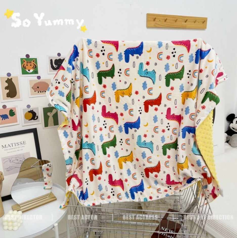 Children’s Printed Simple Casual Pure Cotton Blanket - Cozy Double-Sided Velvet Blanket for Tiny Dreamers