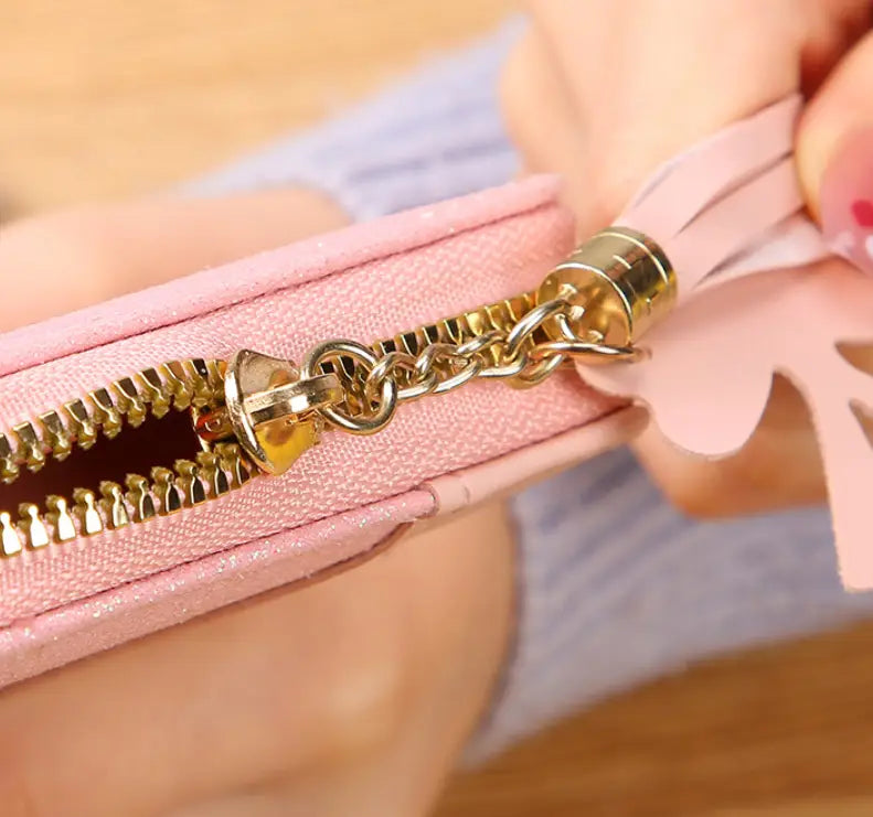 PVC-portemonnee van vaste kleur dames met contraststiksels en slijtvast materiaal