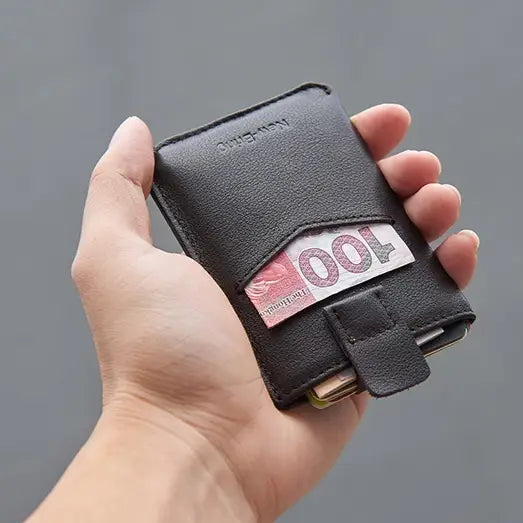 Thin Genuine Leather Wallet for Men Card Holder Solid Color