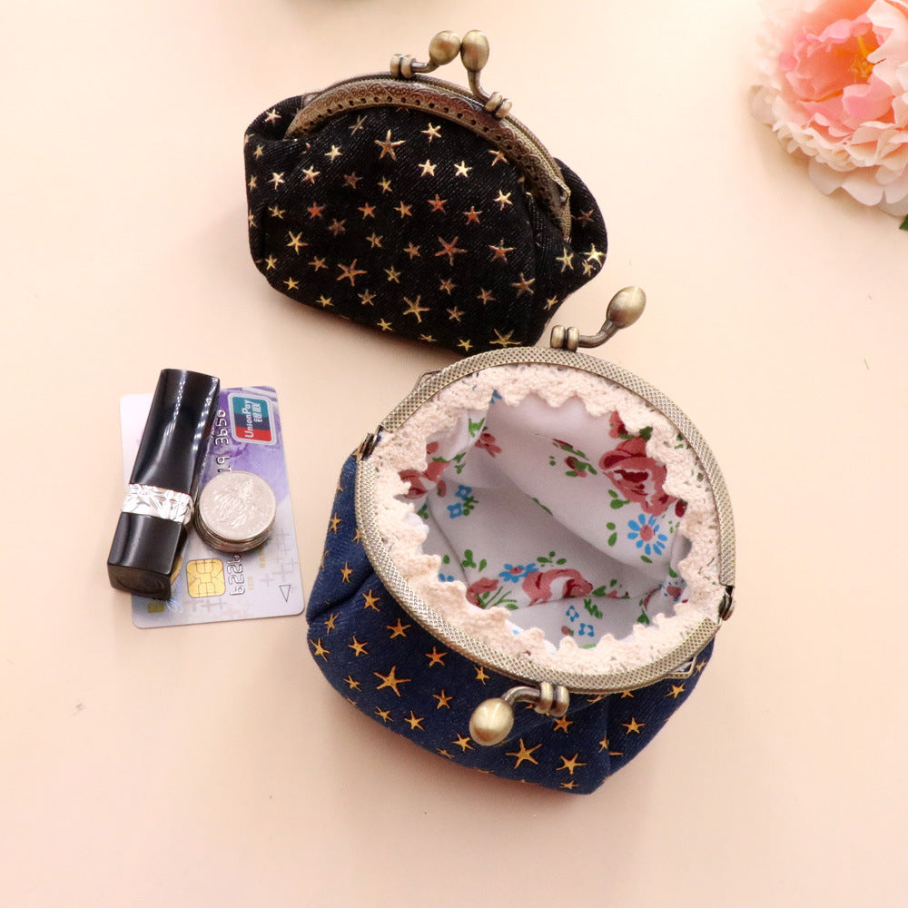 Denim Cloth Vintage Handmade Women’s Hand-held Coin Purse Hasp Card - Vintage Denim Coin Purse for Stylish Wallet