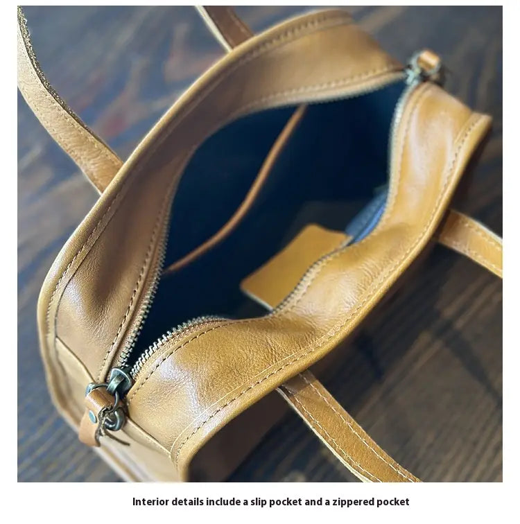 Portable Crossbody Bag with Genuine Leather for Simple Retro Literary Style