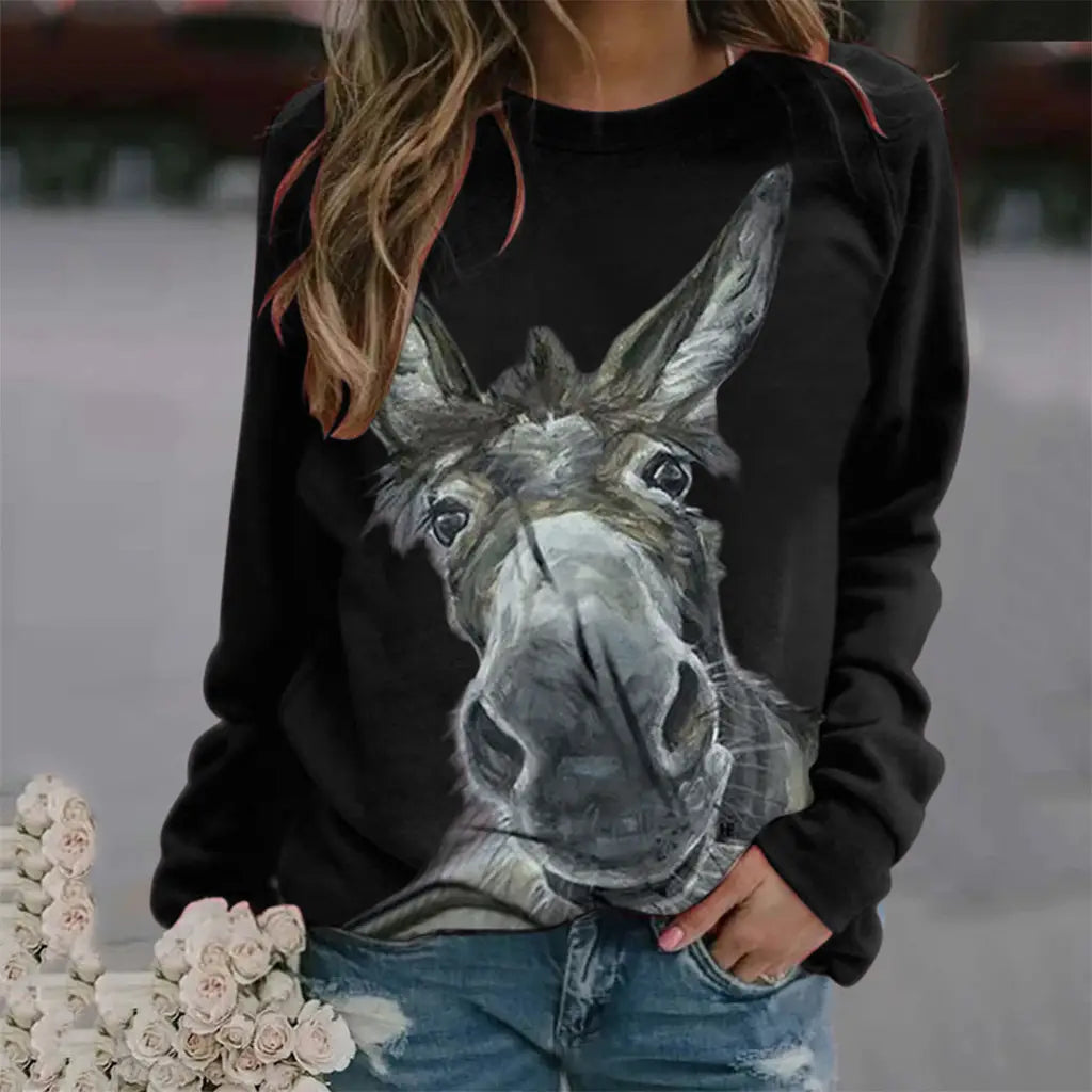 Fargerik langermet pullover for kvinner løs passform flere størrelser casual top