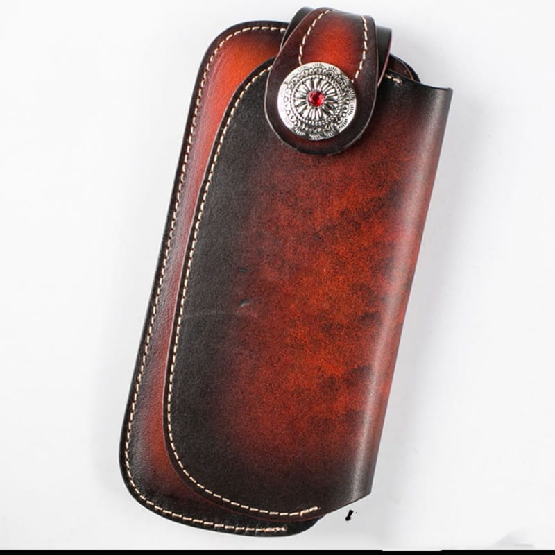 Red Black and Brown Embossed Cowhide Leather Jacket with Zipper Closure