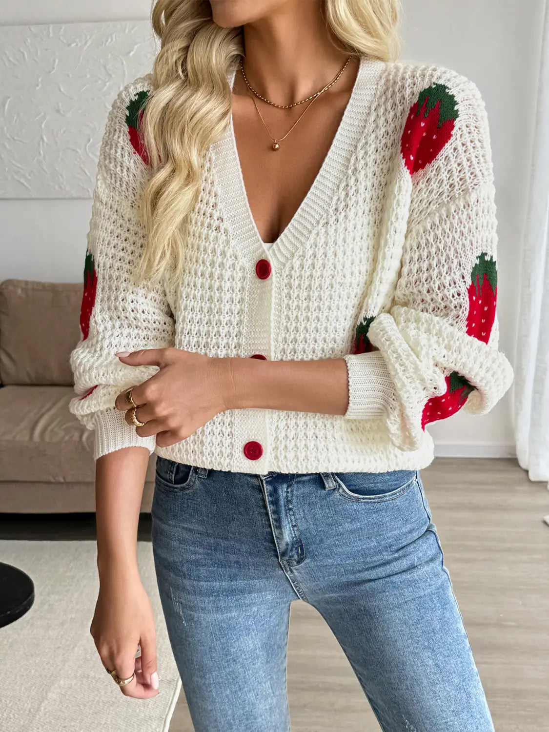 Krämig vit koreansk japansk stil snörning cardigan artificiell ulltröja