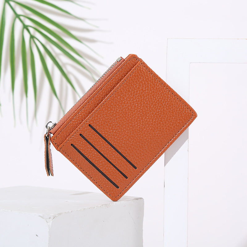 Women’s Bag Holder Zipper Solid Color Lychee Pattern Business Cards - Solid Color Bag Holder for Chic Business Cards