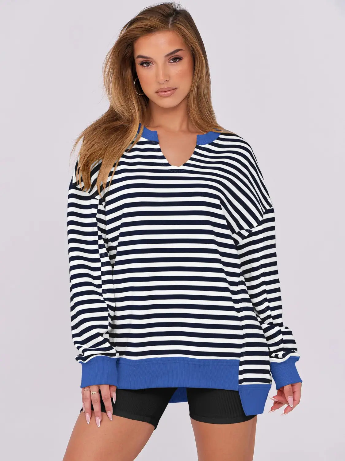 Triibuline pulloveri dressipluus naiste tänavarõivaste polüester Crewneck S-XXL