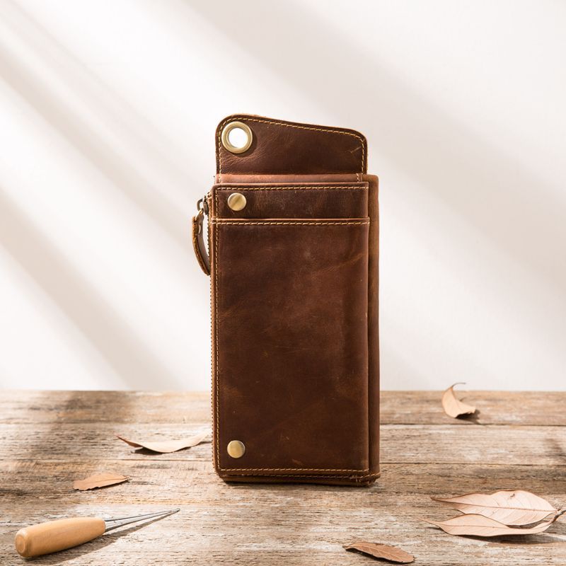 Genuine Leather Large Capacity Zipper Phone Bag - Genuine Leather Phone Bag for Your Stuff and Nonsense