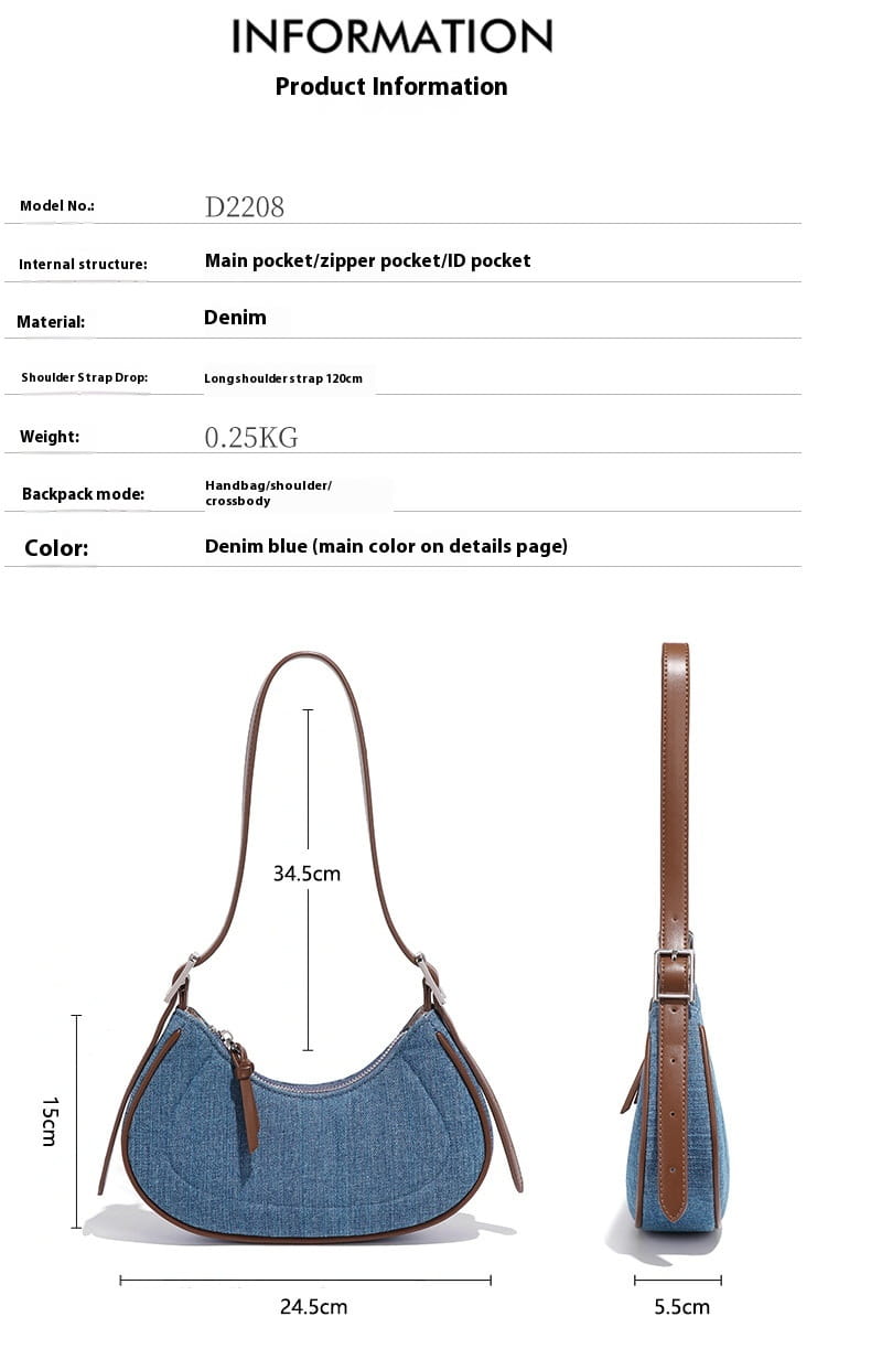 Denim Blue Oxford Cloth Shoulder Bag Medium Dumpling Tote Travel Handbag