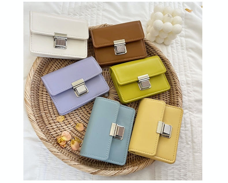 Female Mini Minority Simple Portable Elegant Flip Metal Buckle Card Holder Ins Student Wallet Fashion - Flip Your Style