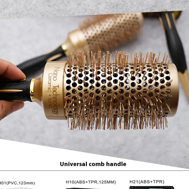 Golden Nylon Wool Ceramic Tube Rolling Comb with Pointed Tail for Hair Styling