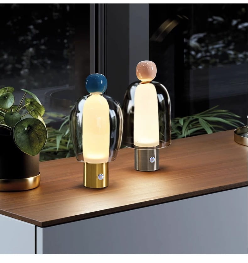 Nordic Modern Glass Charging Table Lamp with Geometric Design in Multiple Colors