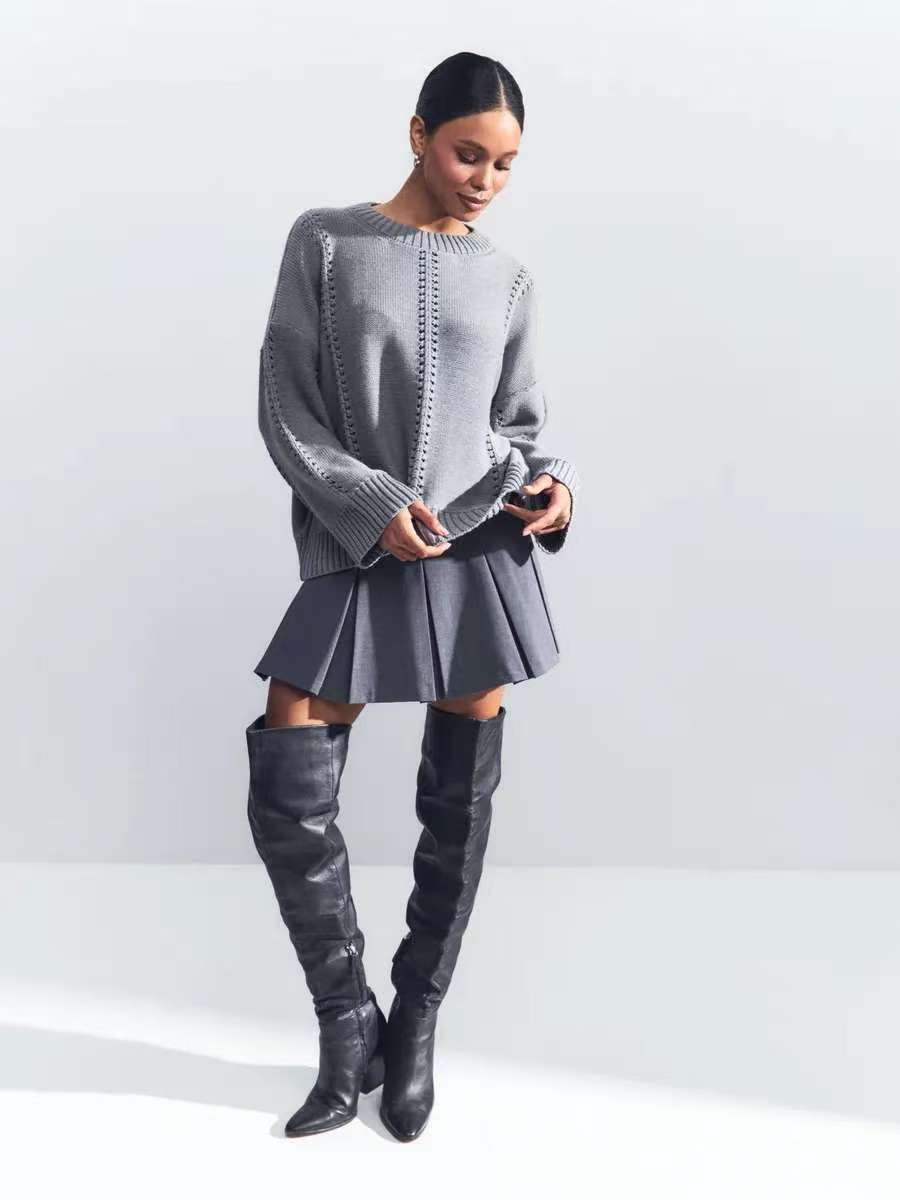 Cashmere Acrylic Pullover Sweater for Women in Milky White Gray Blue Green