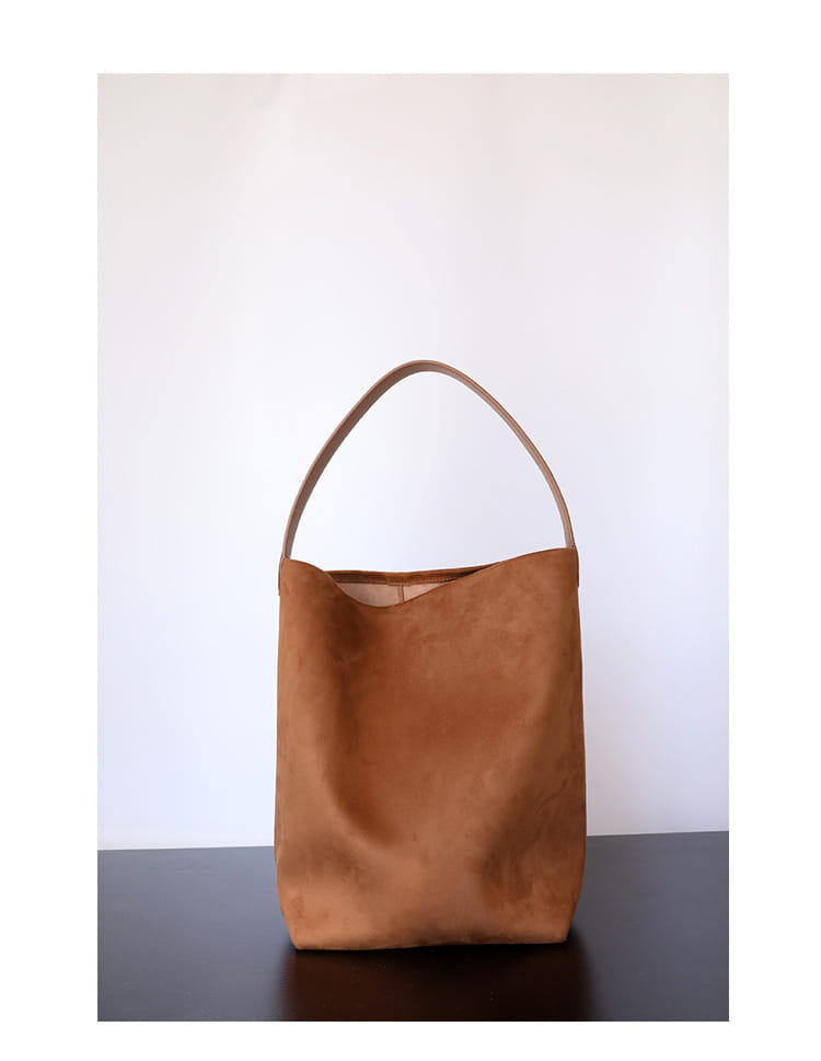 Large Capacity Suede Cowhide Bucket Bag in Genuine Leather for Daily