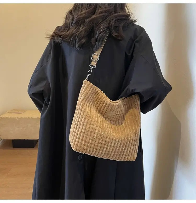 Versatile Large Capacity Corduroy Soft Surface Crossbody Shoulder Bag