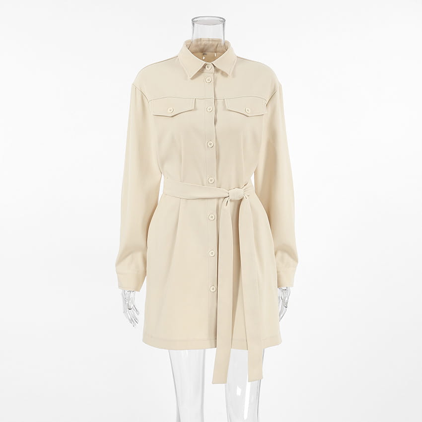 Robe épaule à manches longues kaki Jupe décontractée en polyester pour femmes S-xl