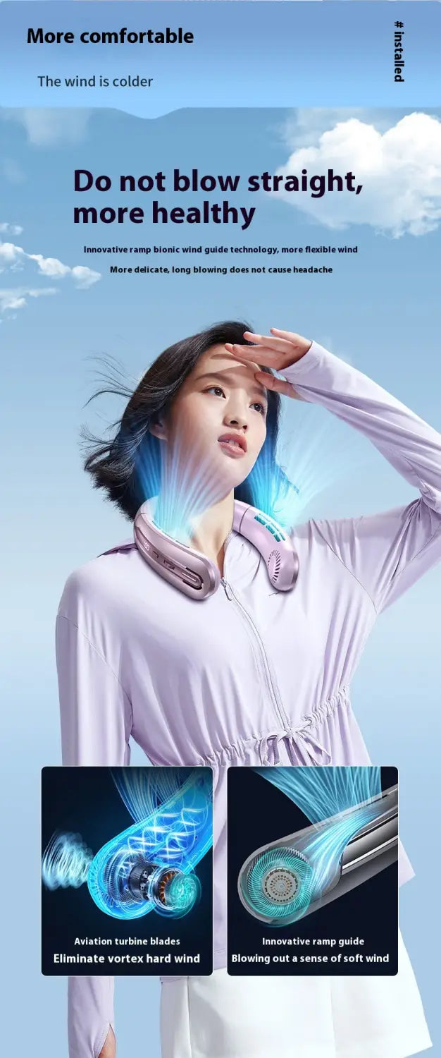 Outdoor Sports Portable Hanging Neck Fan with Digital Display and Lithium Battery