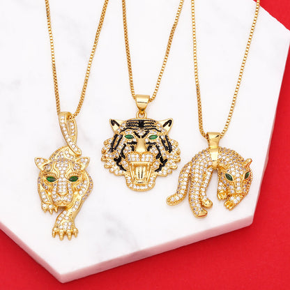 Three-dimensional Full Diamond Painting Oil Tiger Head Pendant Necklace - Shiny Tiger Pendant Necklace for Purr-fect