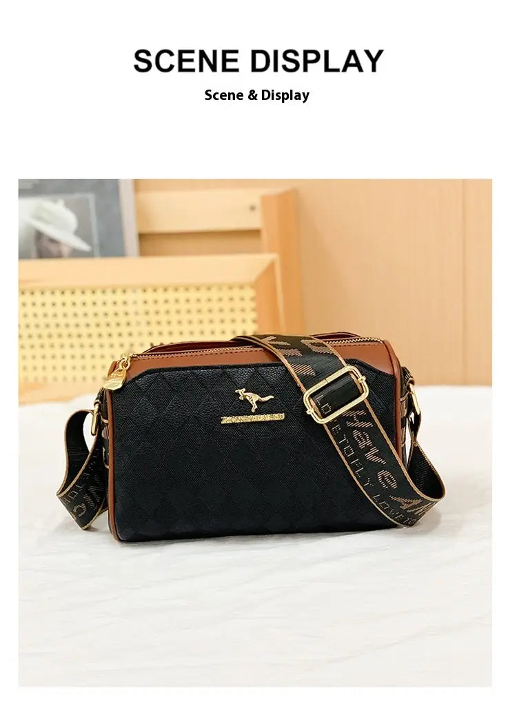 Chessboard Plaid Bag with Wide Shoulder Strap and Multiple Storage Pockets