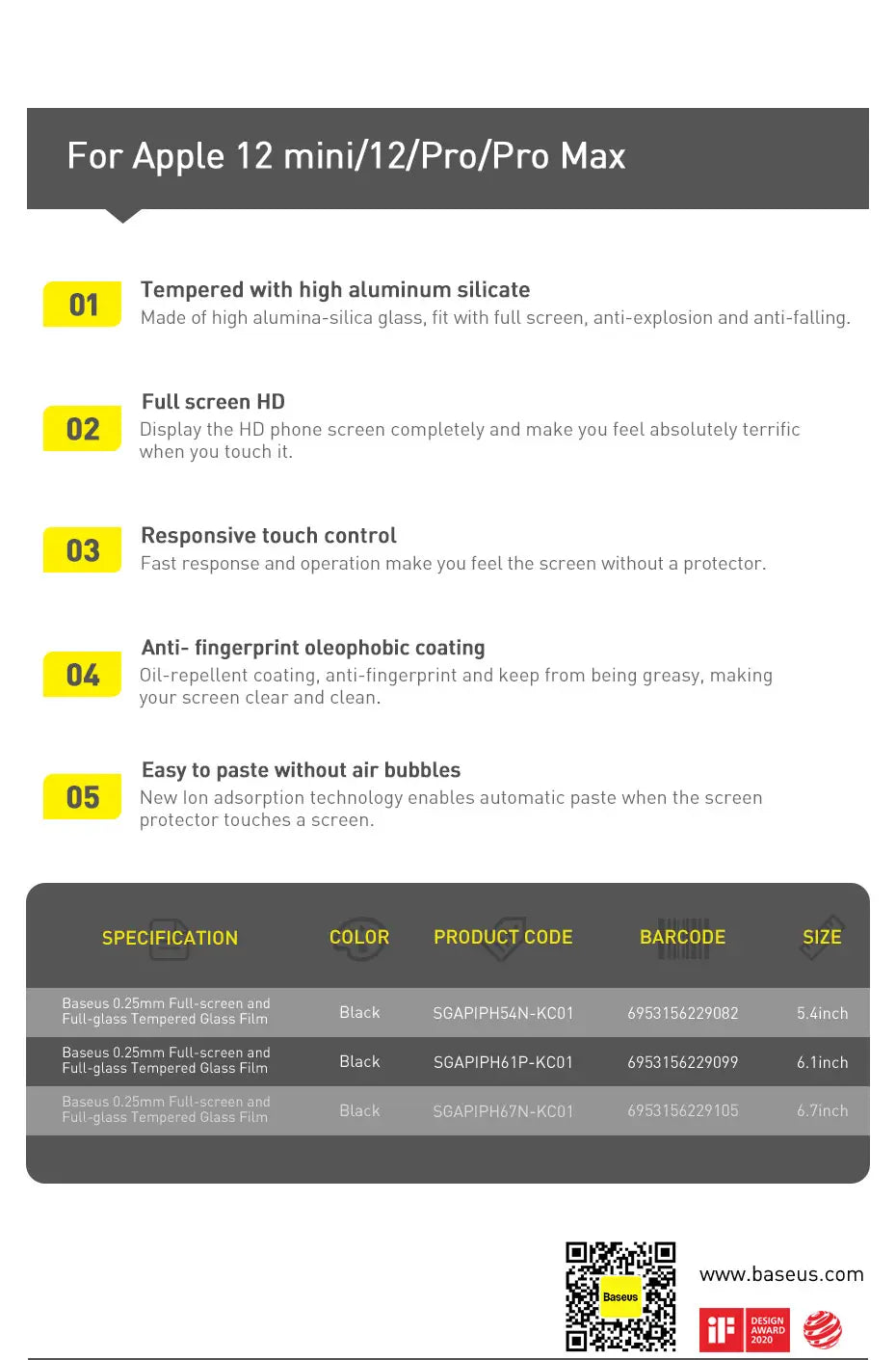 0.25mm Full Screen Full Glass Tempered Film For IP 12 Mini